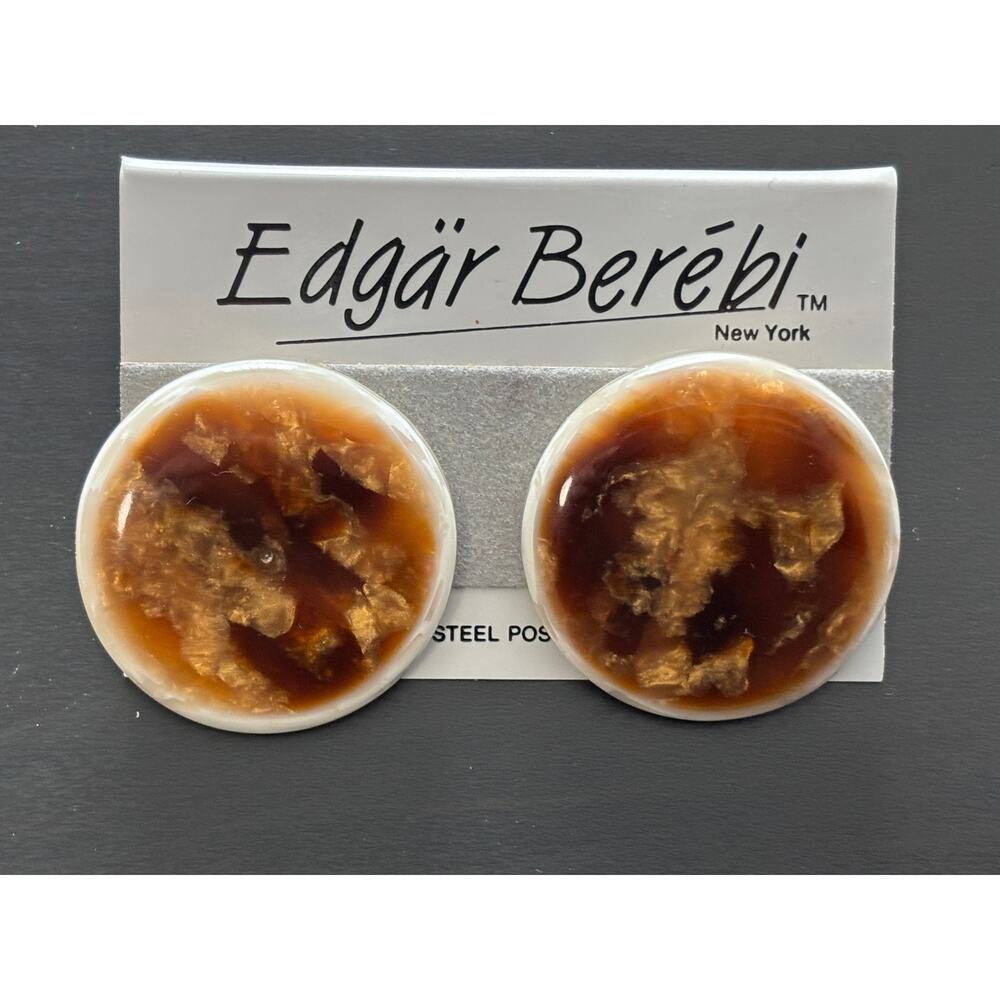 Vintage Edgar Berebi Earrings Beige Brown New